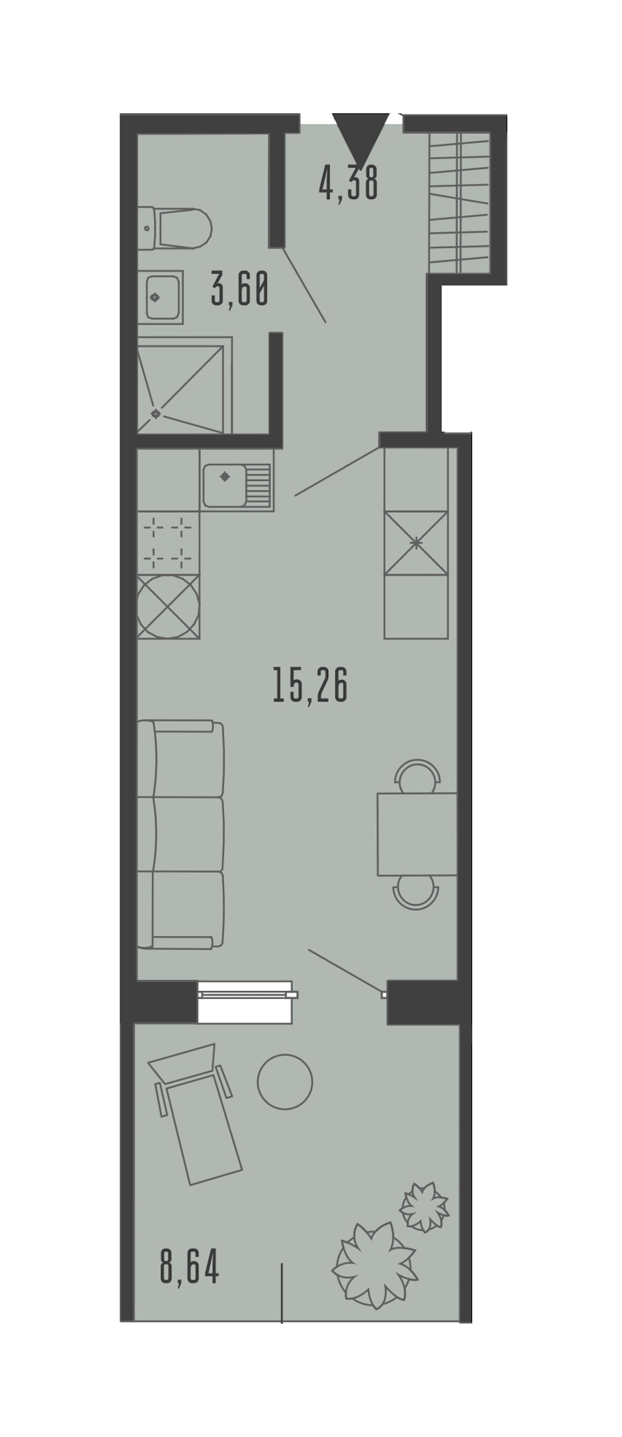 Квартира студия 25.25 м², 1/5 эт., Комплекс апартаментов «Bereg. Курортный»